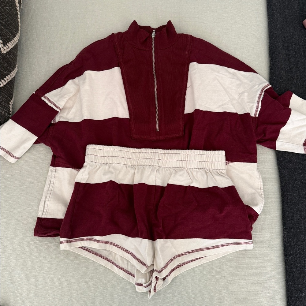 Free People Burgundy and White Athletic Shorts